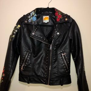 Leather Floral Embroidered Jacket {Size S}